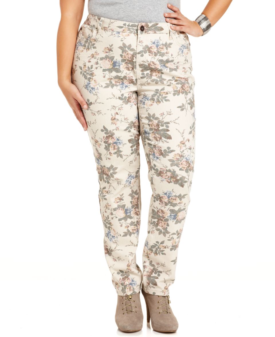 Hot Kiss Plus Size Jeans, Printed Skinny, Creme Floral Wash