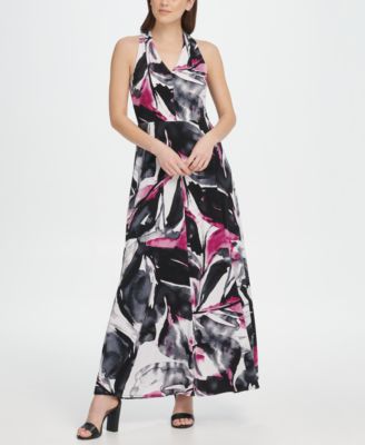 v neck printed maxi dress