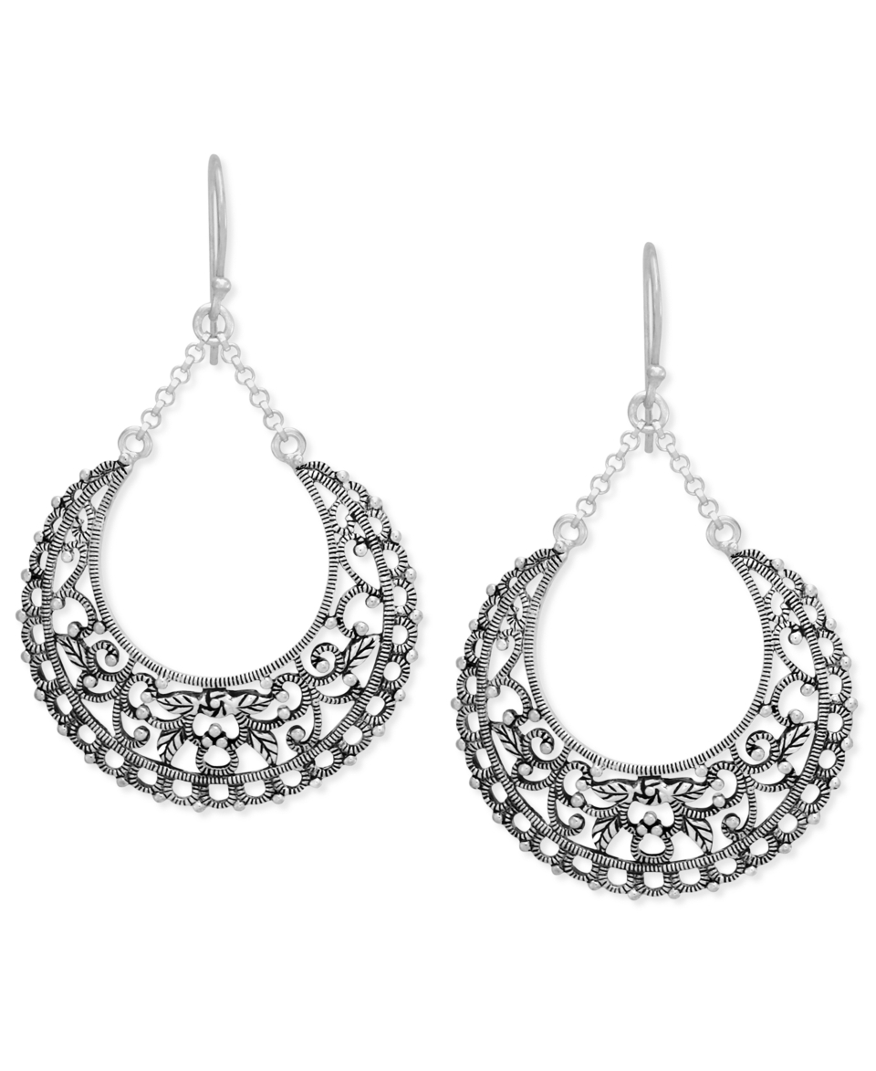 Earrings, Sterling Silver Filigree Floral Drop Earrings   Earrings