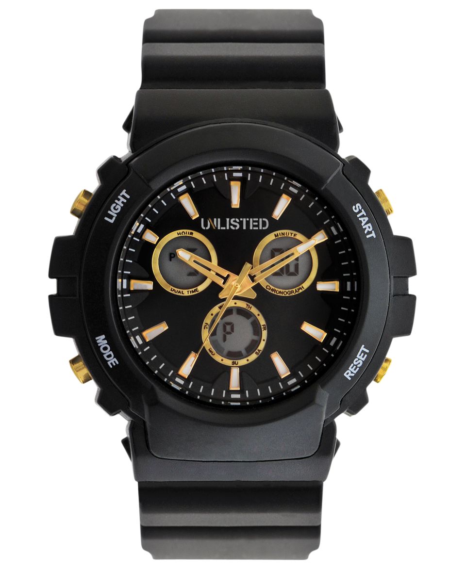 Unlisted Watch, Mens Chronograph Black Silicone Strap UL5007   All
