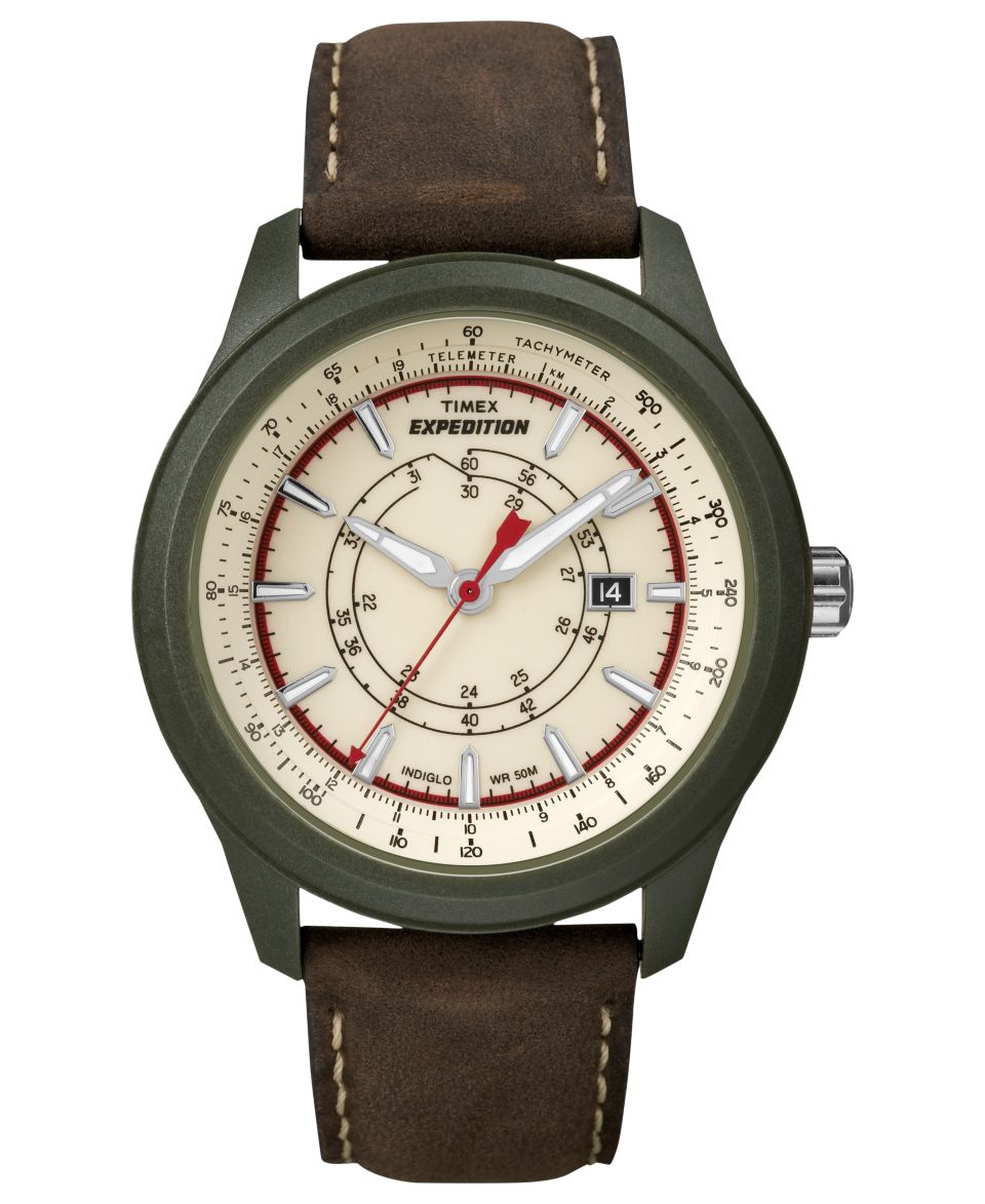 Timex Watch, Mens Intelligent Quartz Compass Brown Leather Strap 42mm