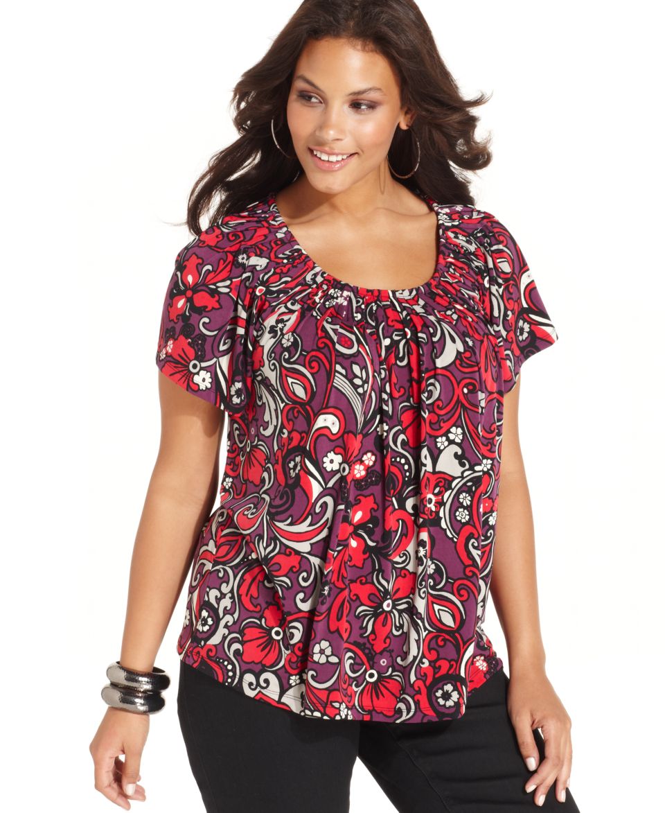 Style&co. Plus Size Top, Short Sleeve Printed Pleated