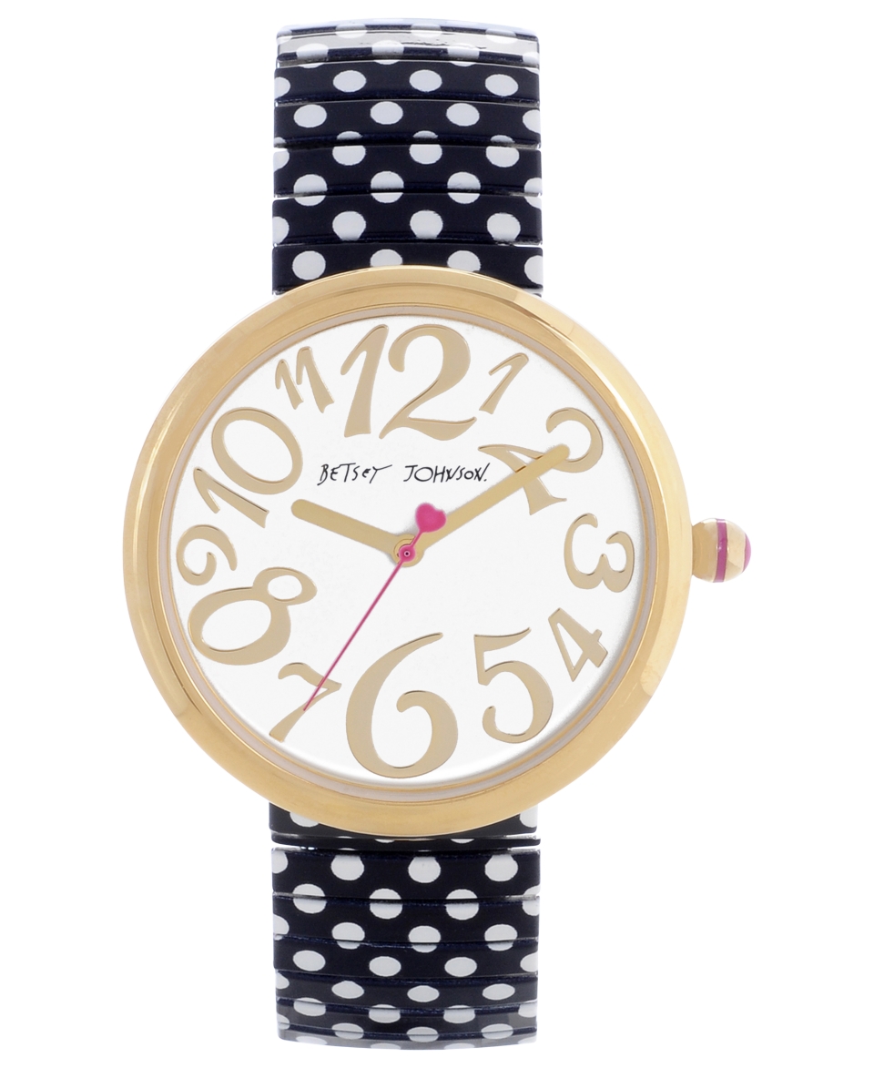 Betsey Johnson Watch, Womens White Polka Dot Black Tone Expansion