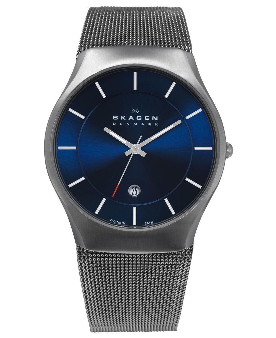 Skagen Denmark Watch, Mens Charcoal Tone Titanium Mesh Bracelet 39mm