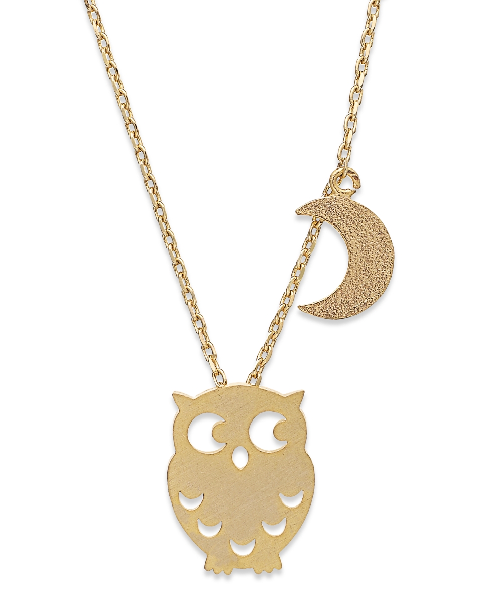 Unwritten 14k Gold and Sterling Silver Necklace, Owl and Moon Necklace