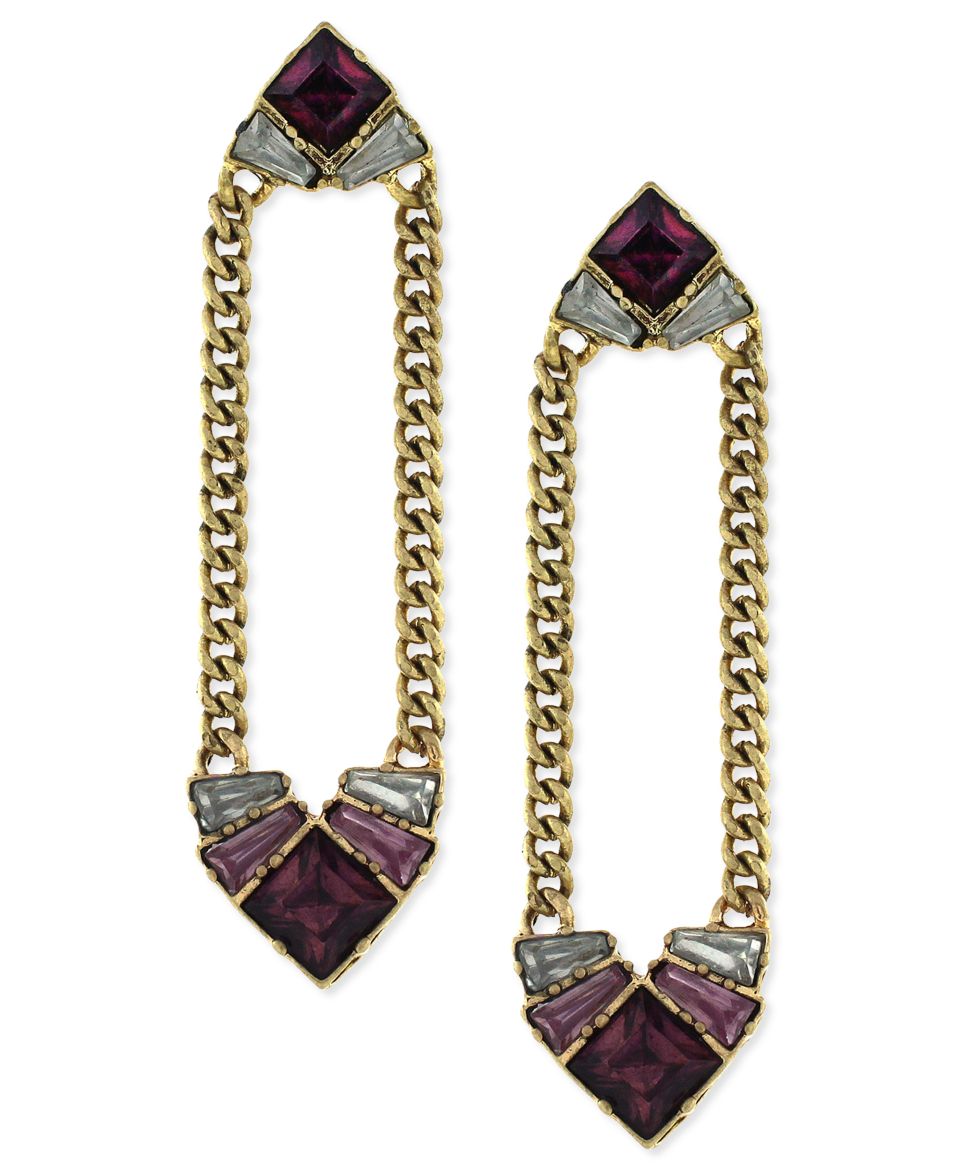 BCBGeneration Earrings, Gold Tone Multicolor Faceted Stone Open Linear