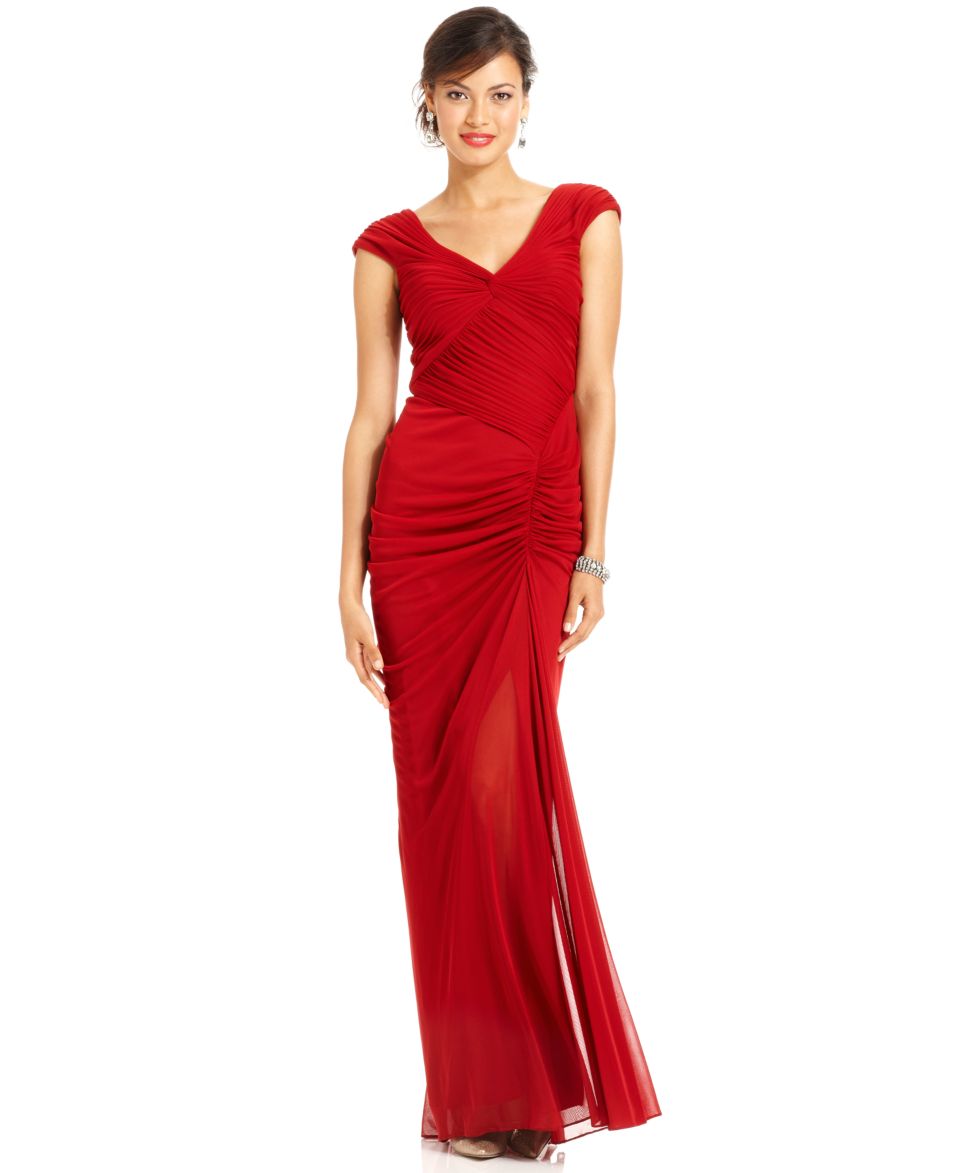 Adrianna Papell Dress, Cap Sleeve Ruched Gown   Dresses   Women