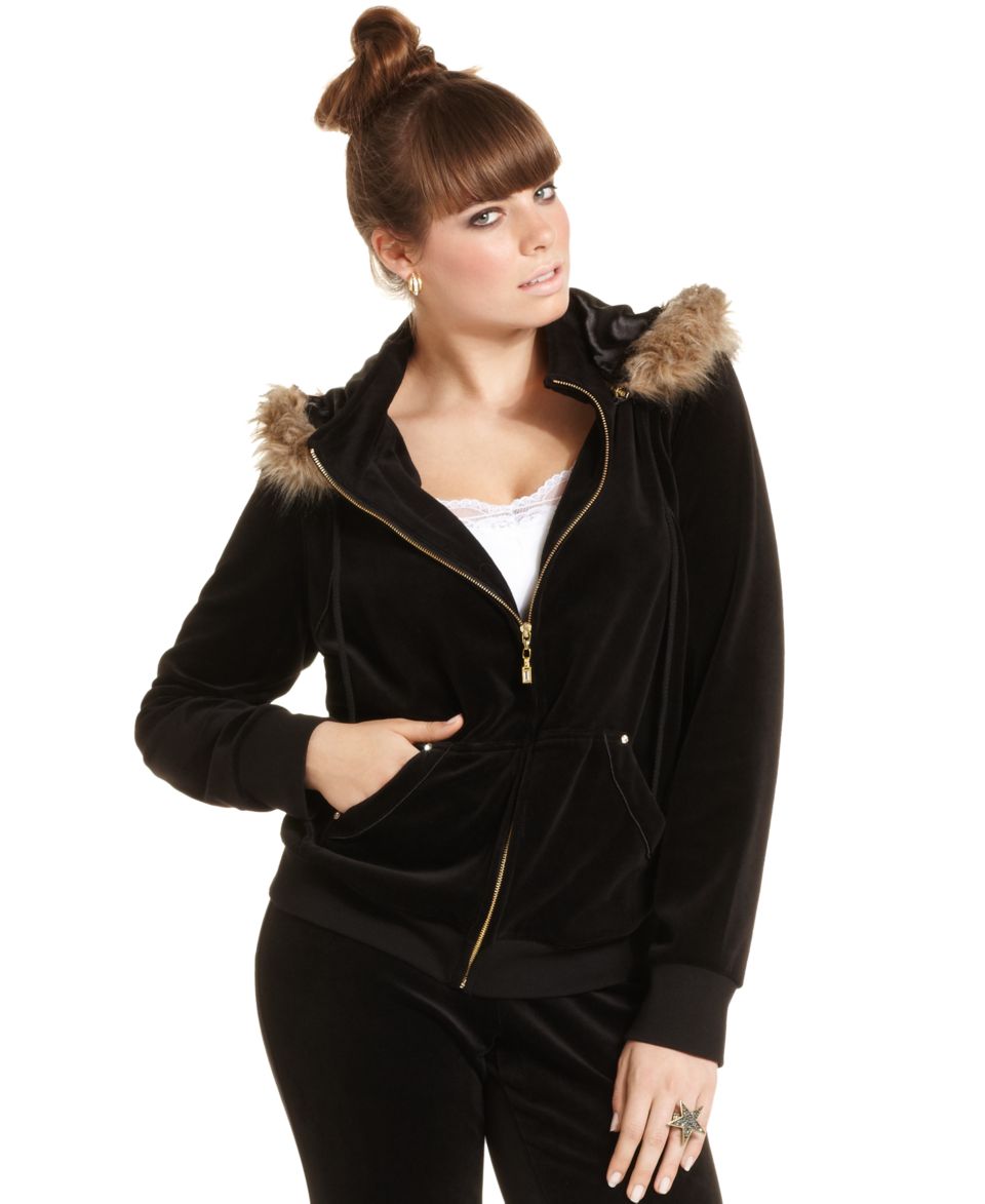 Baby Phat Plus Size Jacket, Removable Faux Fur Hood Velour