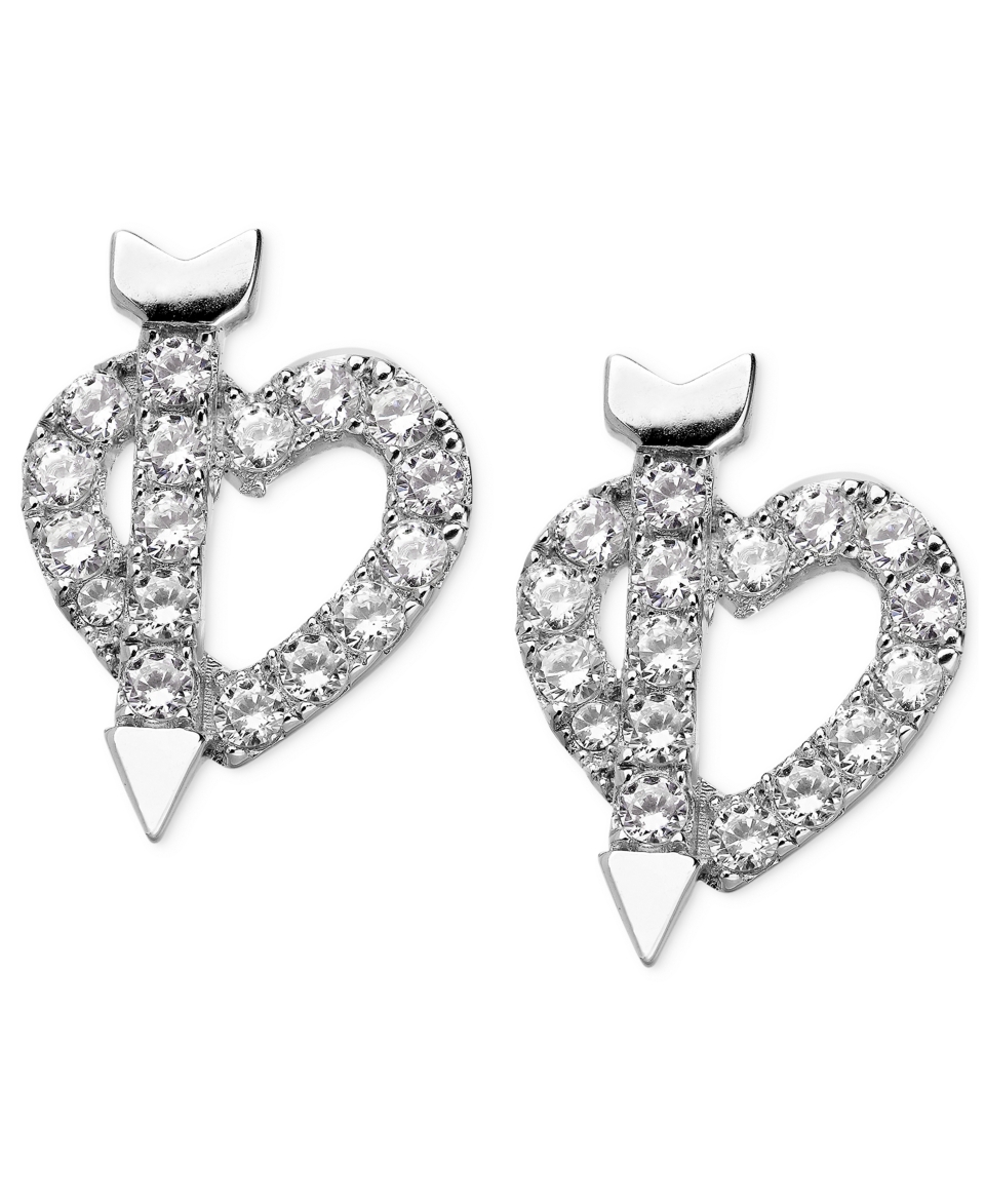 CRISLU Earrings, Platinum Over Sterling Silver Cubic Zirconia Heart