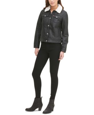 levi's faux leather trucker jacket womens