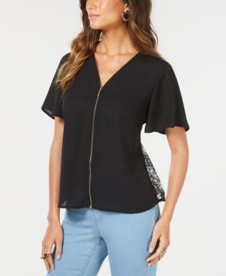 lace zip front blouse