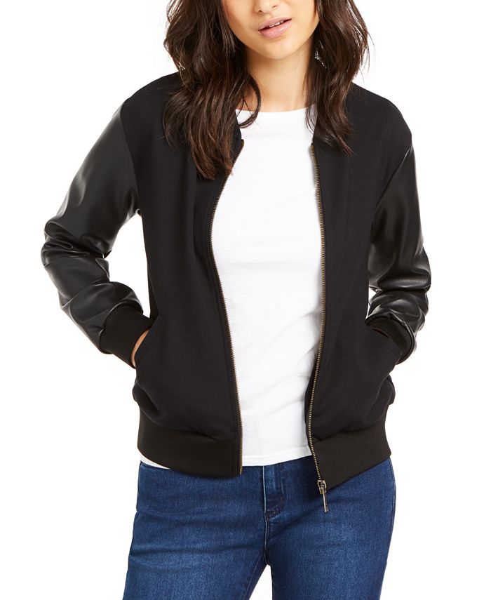 Michael Kors Faux-Leather-Sleeve Bomber Jacket & Reviews - Jackets ...
