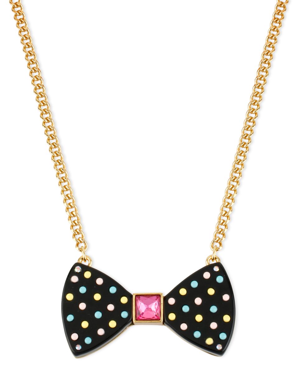 Betsey Johnson Necklace, Gold Tone Polka Dot Bow Multi Chain Frontal