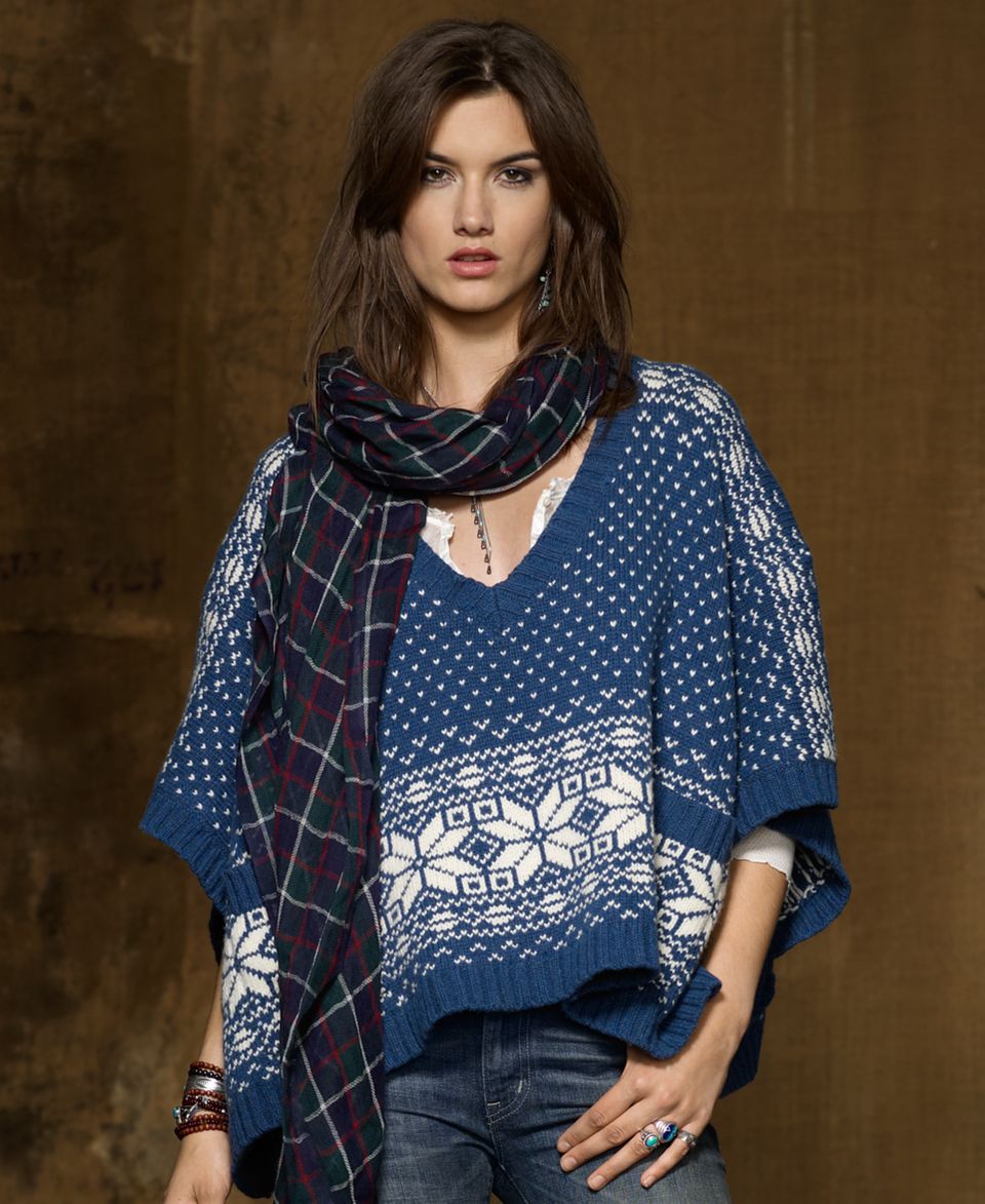 Denim & Supply Ralph Lauren Sweater, Dolman Sleeve Fair Isle Poncho