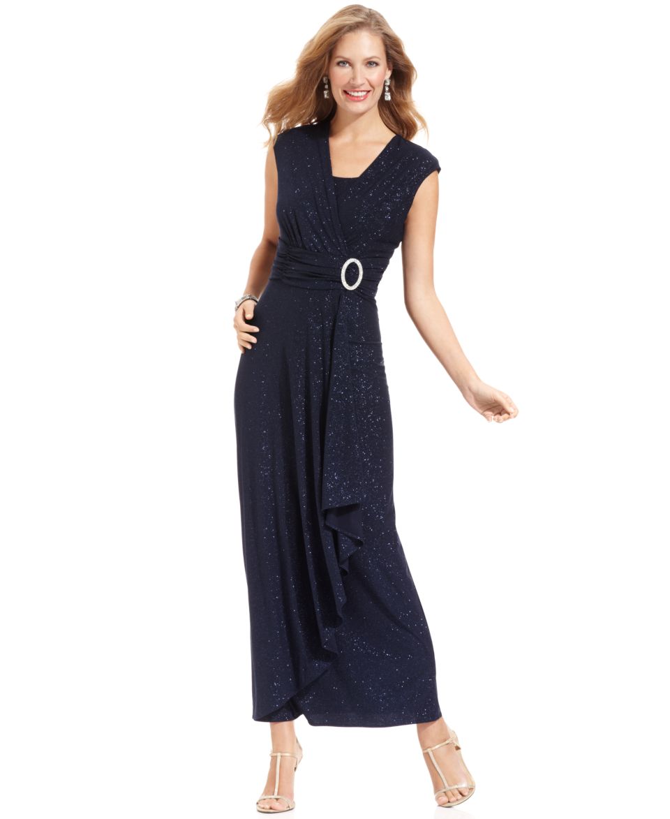 Richards Petite Dress, Sleeveless Glitter Faux Wrap Gown