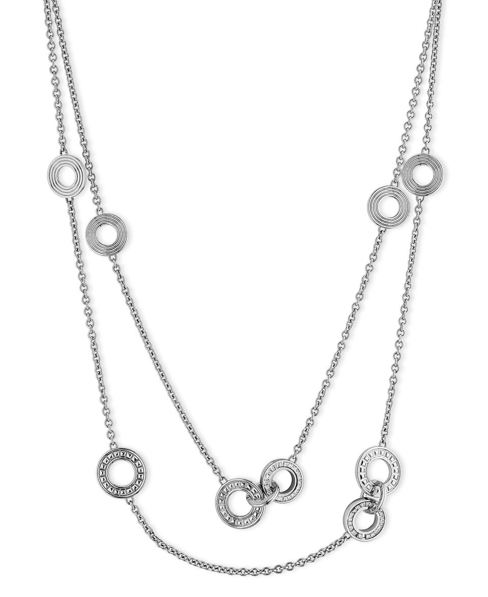 Eliot Danori Necklace, Silver tone Bezel Cubic Zirconia Three Row