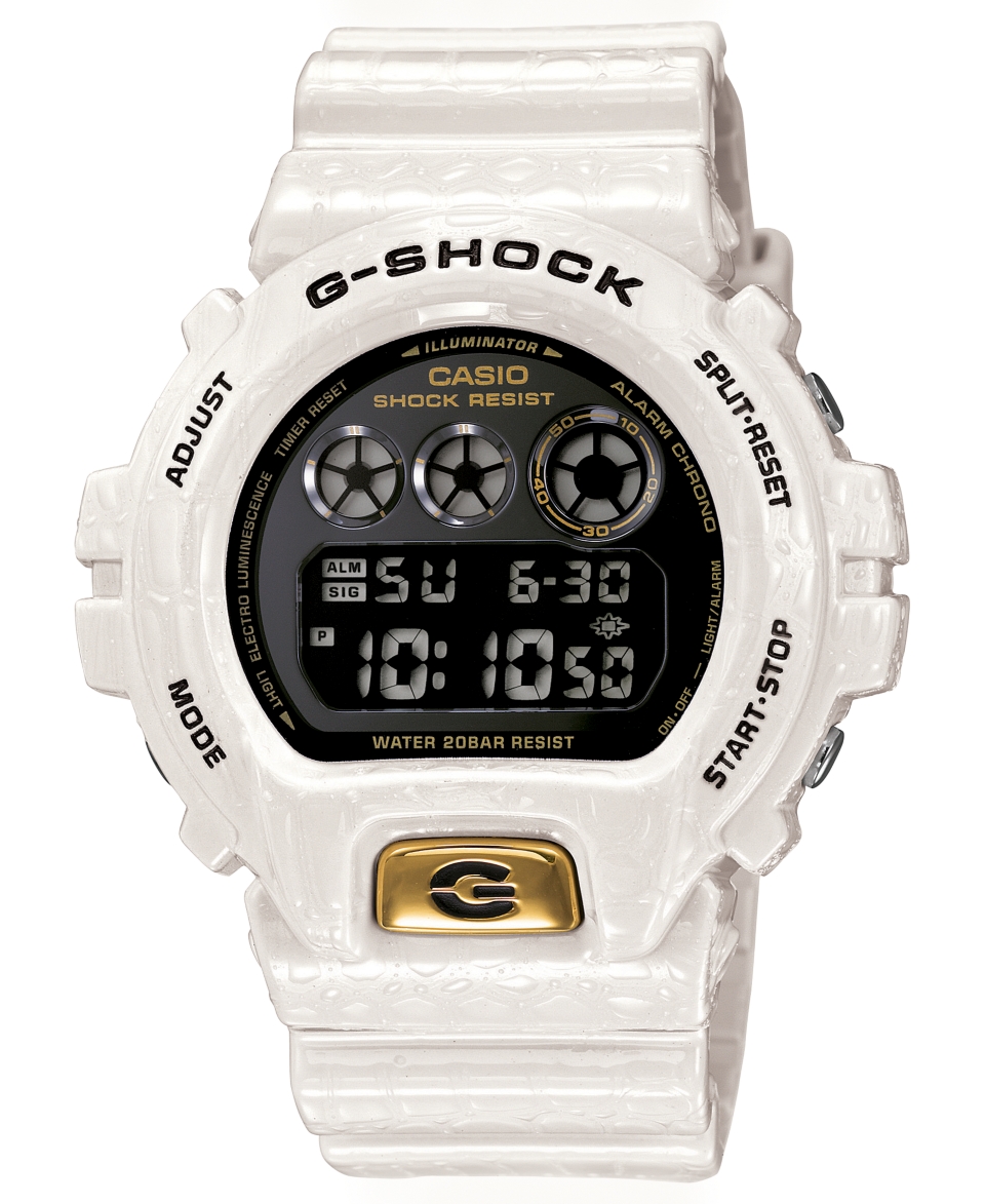 Shock Watch, Mens Digital White Croc Resin Strap 50x53mm DW6900CR 7