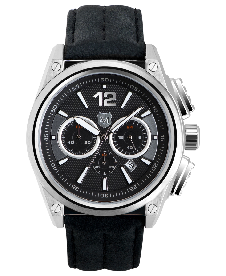 Andrew Marc Watch, Mens Chronograph GIII Racer Black Leather Strap