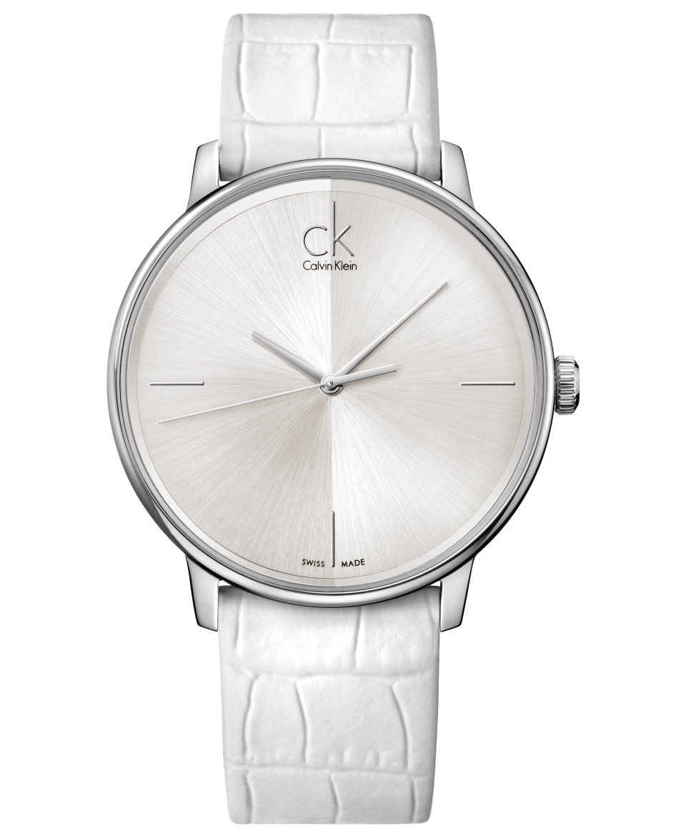 ck Calvin Klein Watch, Womens Swiss Accent White Leather Strap 41mm