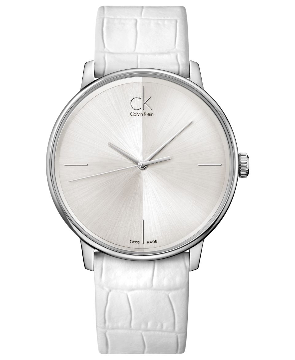 ck Calvin Klein Watch, Womens Swiss Extent Medium White Leather Strap