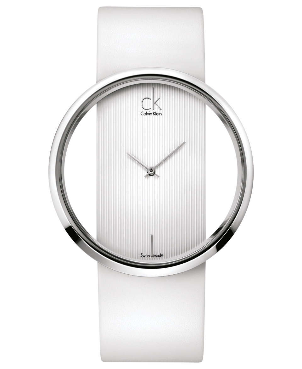 ck Calvin Klein Watch, Womens Swiss Glam White Leather Strap 42mm