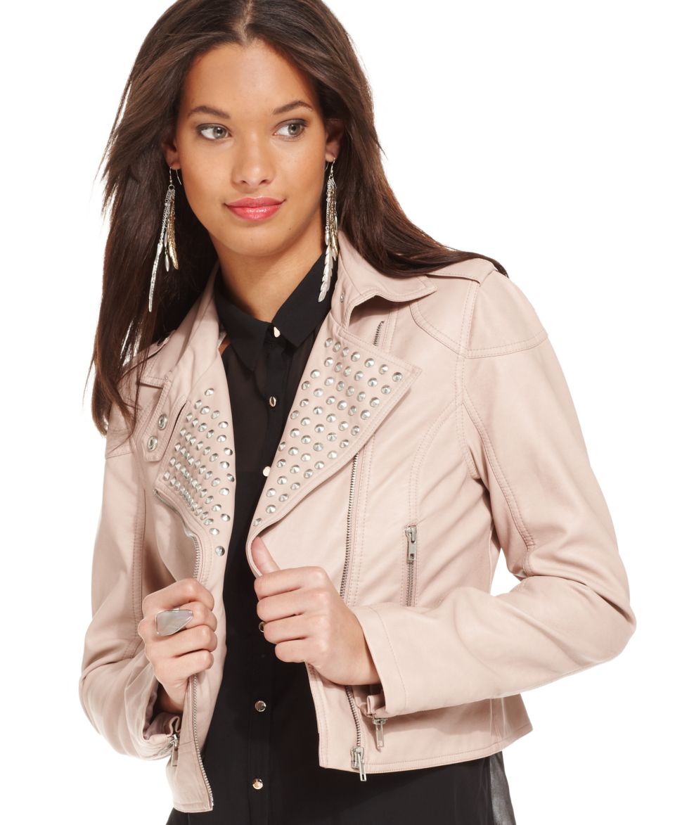 Bar III Jacket, Three Quarter Faux Leather Motorcycle   Womens Jackets