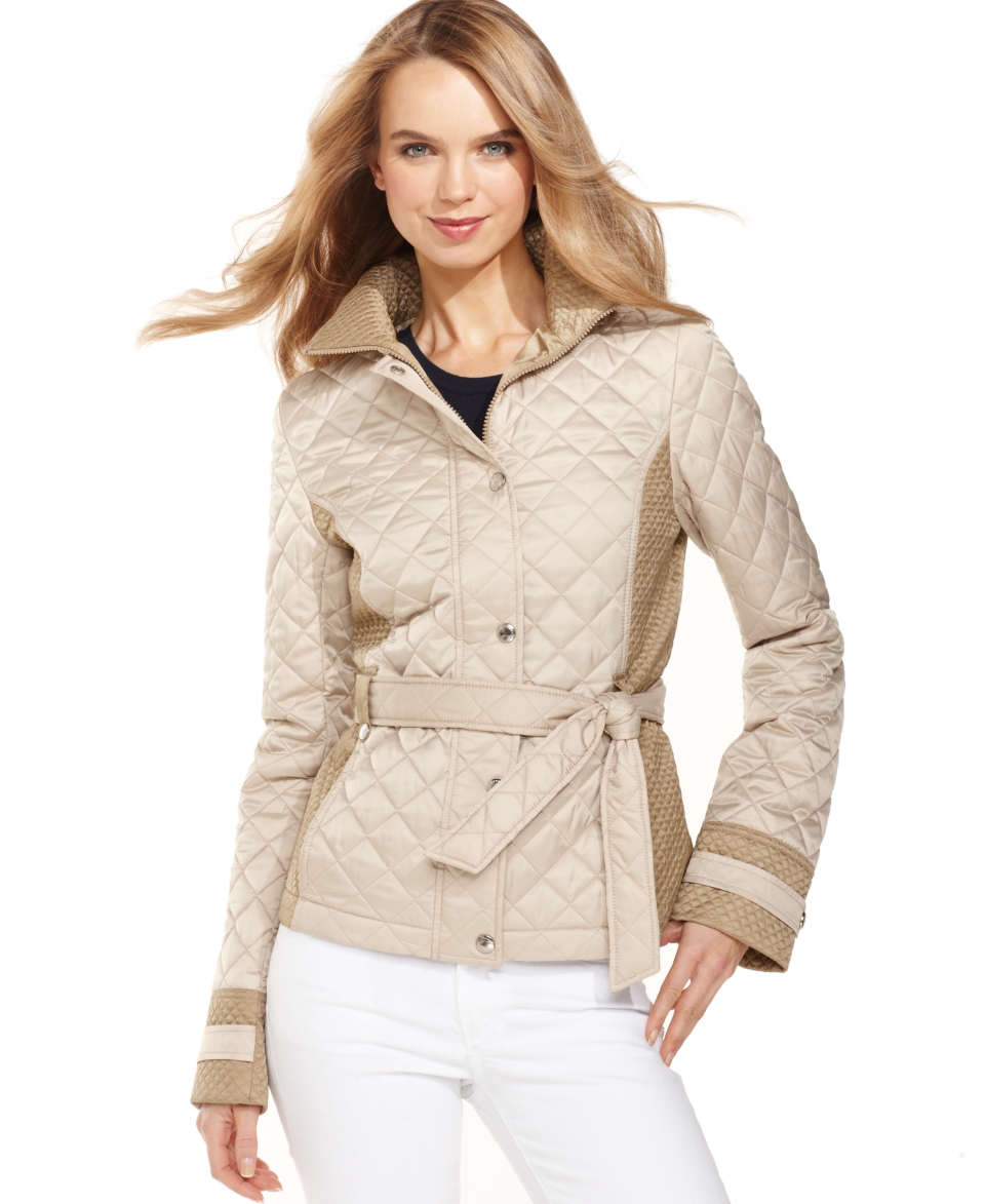 Nautica Coat, Hooded Colorblock Belted Quilted