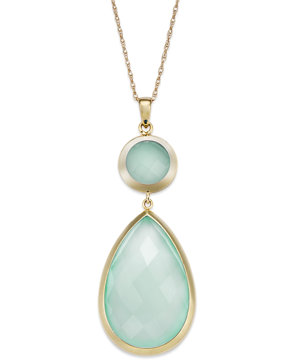 14k Gold Necklace, Faceted Aqua Agate Pendant (10 1/2 ct. t.w