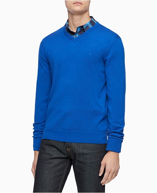 Calvin Klein Men S Merino Wool V Neck Sweater Reviews Sweaters Men Macy S