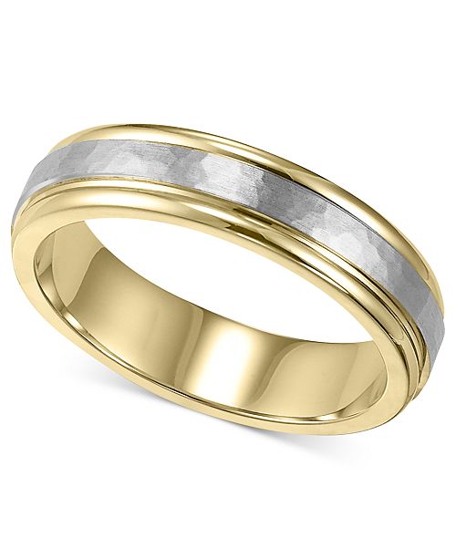 Macy S Men S 14k Gold And 14k White Gold Ring Two Tone Hammered Wedding Band Reviews Rings Jewelry Watches Macy S