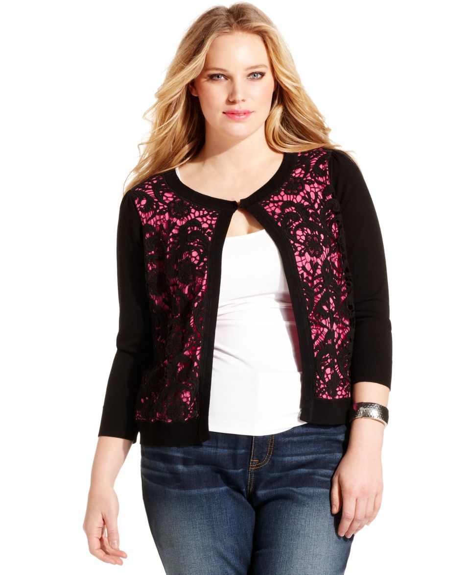 INC International Concepts Plus Size Rose Print Cardigan & Straight