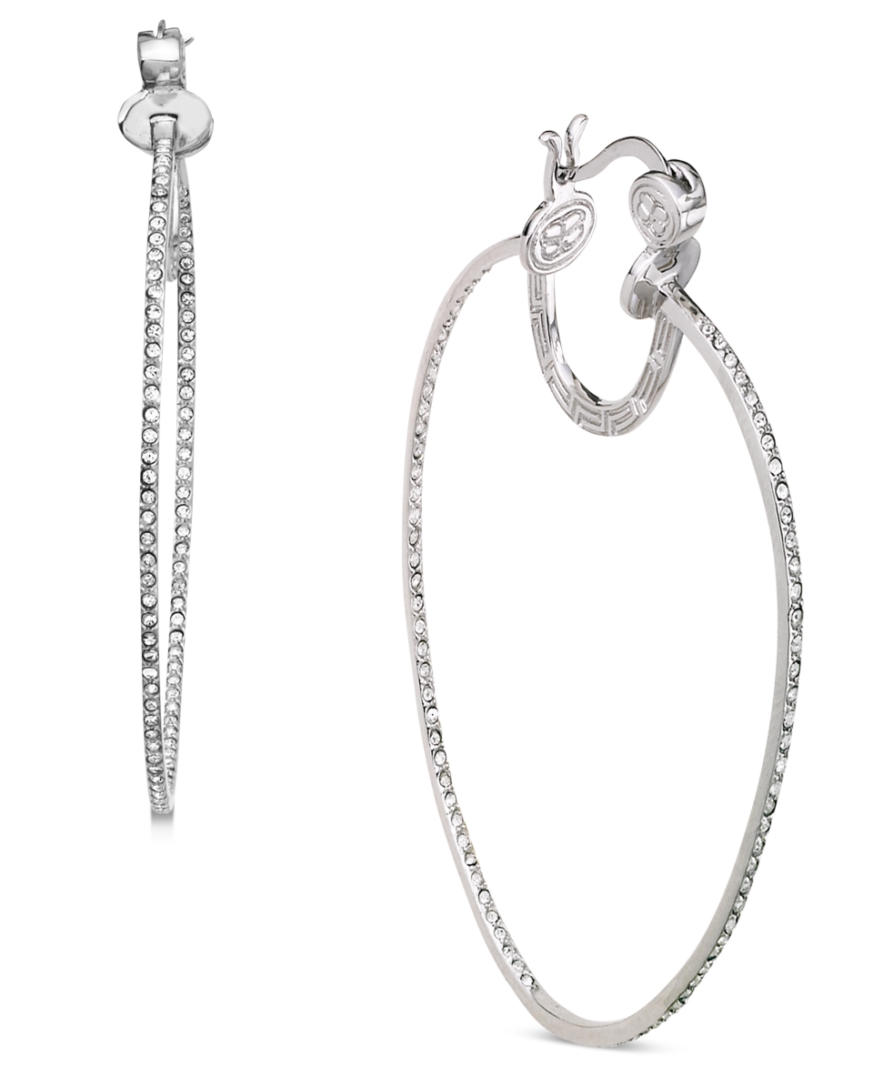 SIS by Simone I Smith Platinum Over Sterling Silver Earrings, Crystal In and Out Hoop Earrings   Earrings   Jewelry & Watches