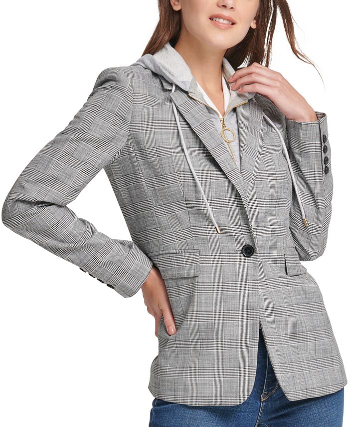 DKNY Plaid Hoodie Blazer & Reviews Jackets & Blazers Women Macy's