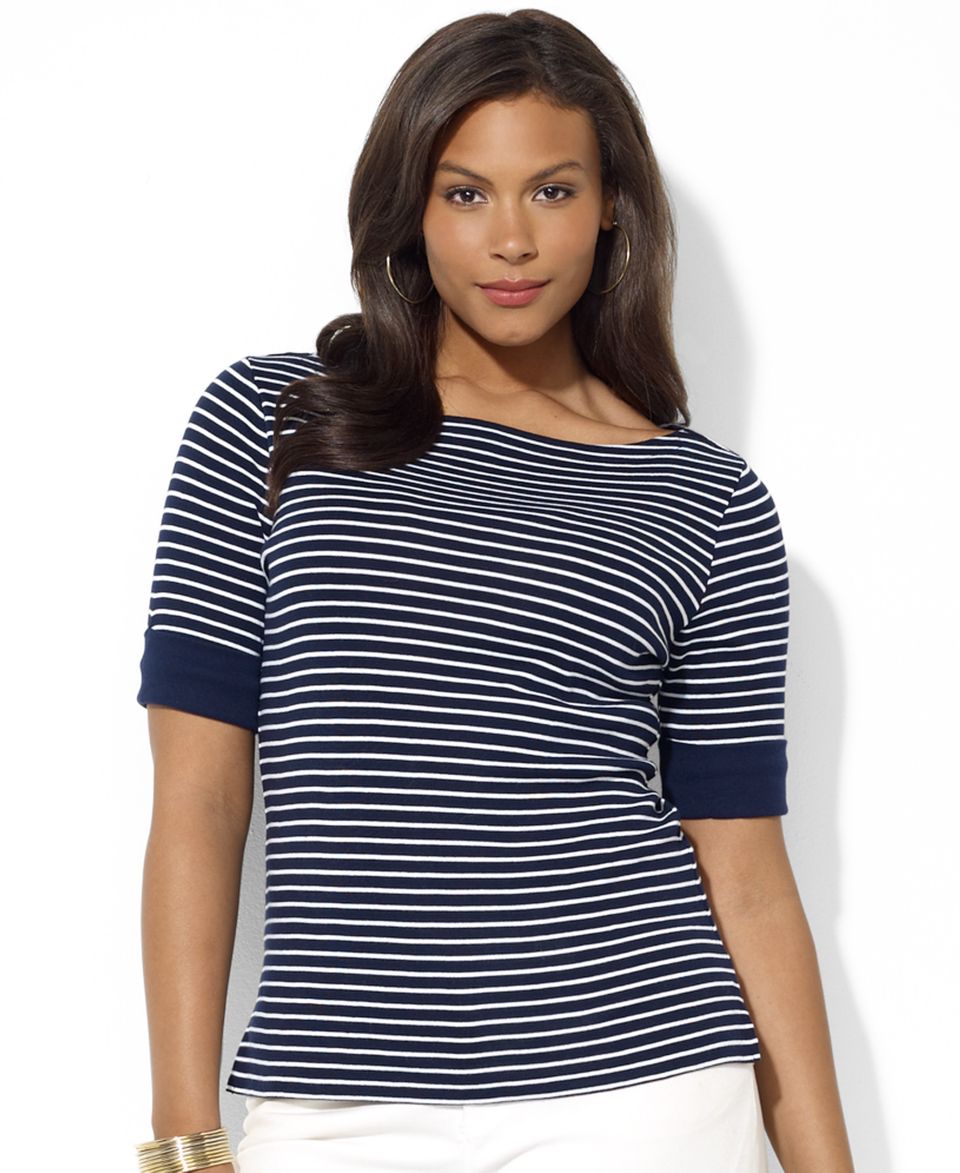 Lauren Ralph Lauren Plus Size Top, Short Sleeve Striped Tee   Plus