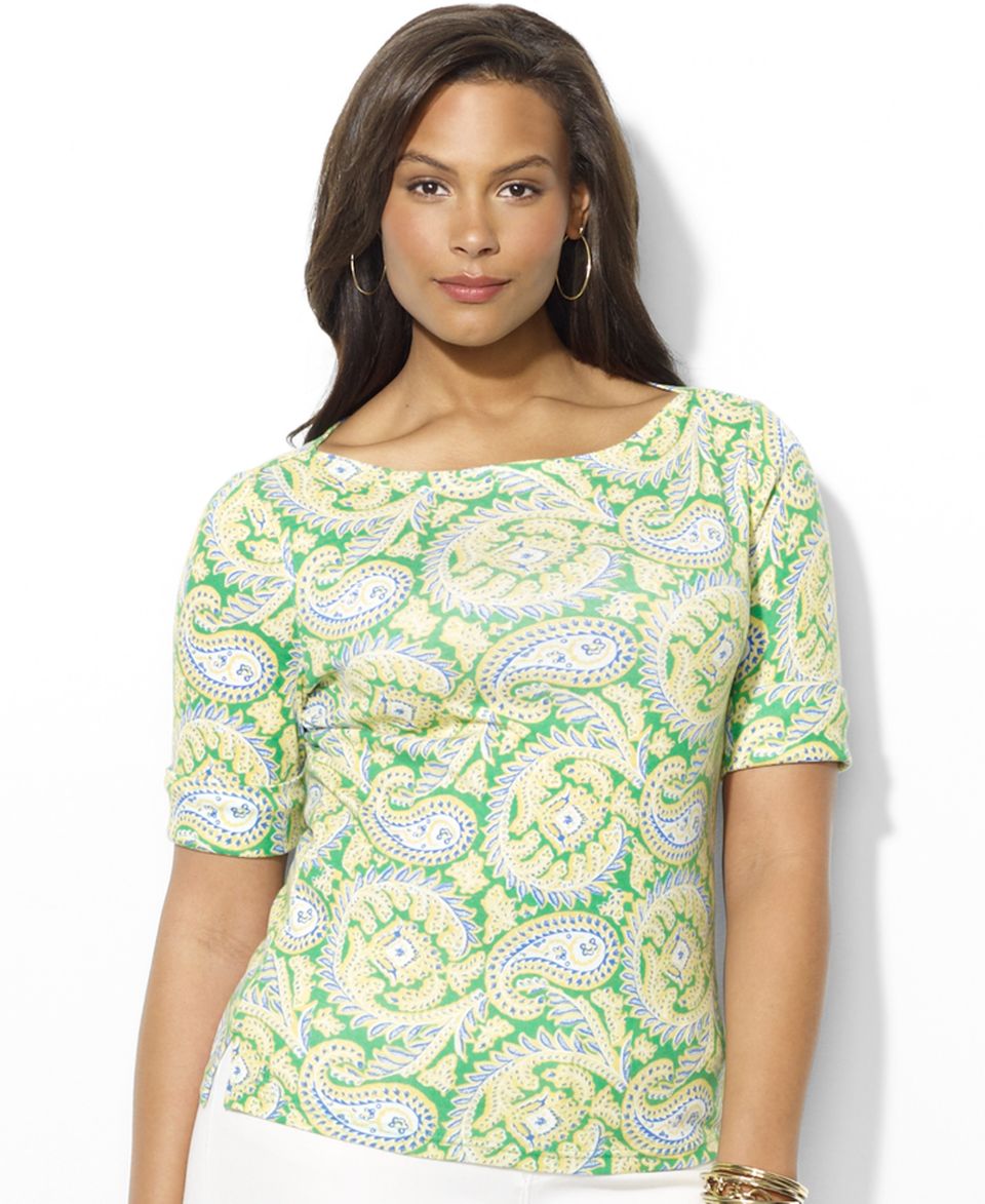 Lauren Ralph Lauren Plus Size Top, Short Sleeve Floral Print Smocked