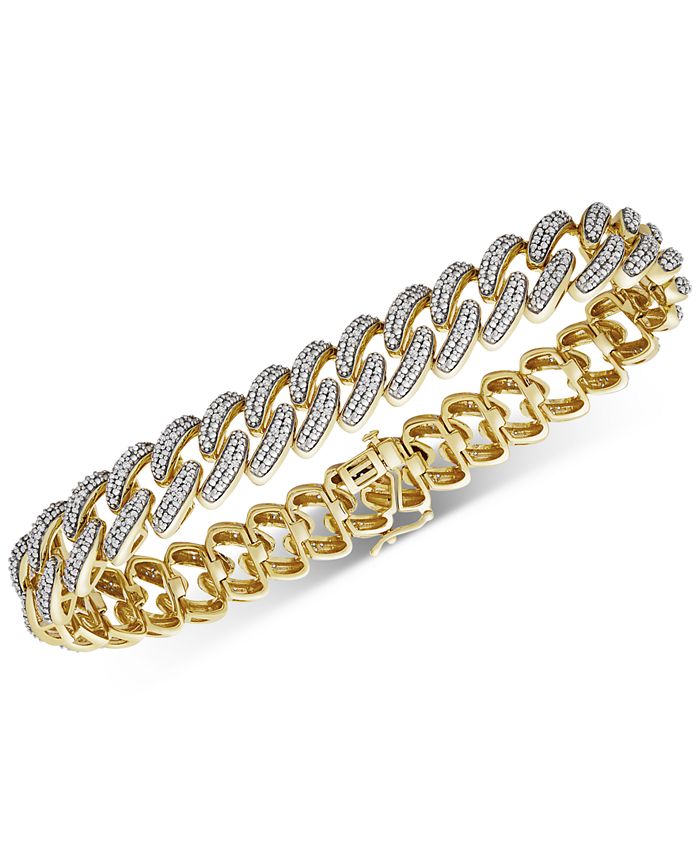Macy S Men S Diamond Cuban Link Bracelet 1 Ct T W In 14k Gold Plated Sterling Silver Reviews Bracelets Jewelry Watches Macy S