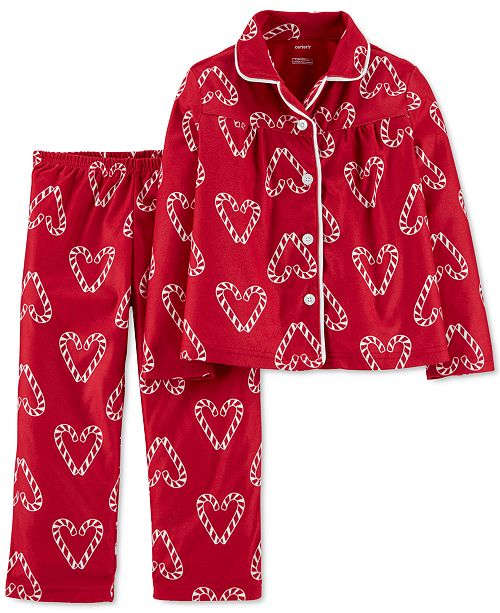 Carter S Toddler Girls 2 Pc Candy Cane Heart Print Fleece Pajama Set Reviews Pajamas Kids Macy S