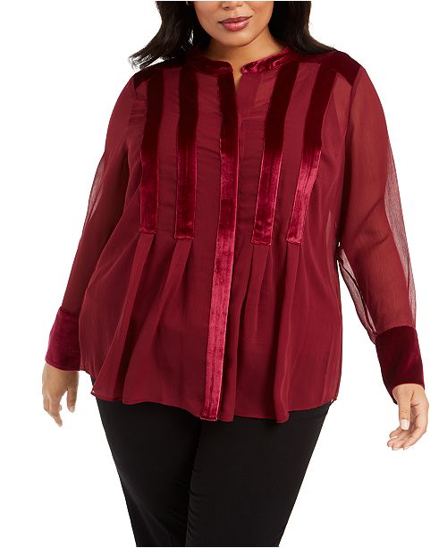 Alfani Plus Size Velvet Trim Blouse Created For Macy S Reviews Tops Plus Sizes Macy S