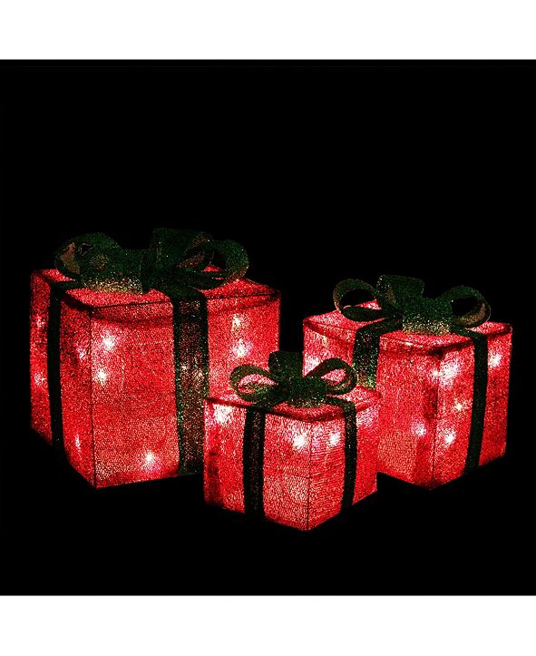 Northlight Set of 3 Lighted Sparkling Green Sisal Gift Boxes Christmas ...
