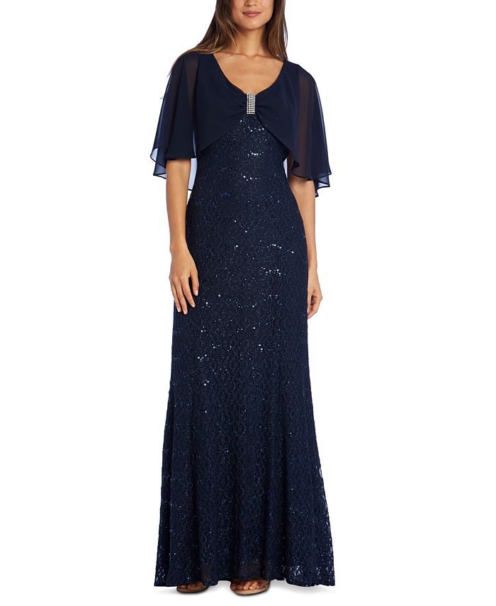 R & M Richards Embellished Lace Capelet Gown & Reviews - Dresses ...