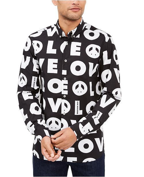Love Moschino Men S Love All Over Logo Woven Shirt Reviews Casual Button Down Shirts Men Macy S
