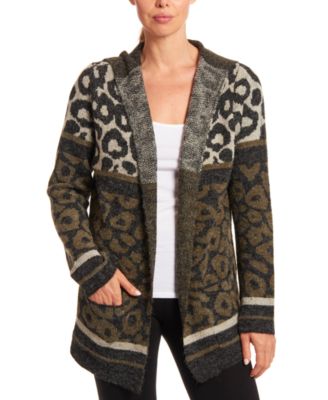 leopard print hooded cardigan