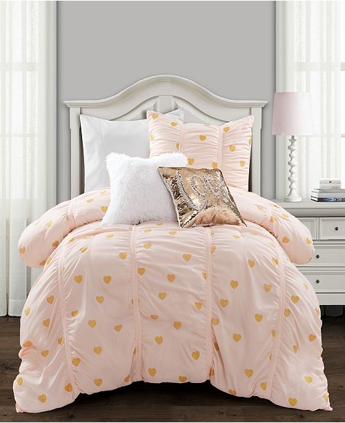 Lush Decor Metallic Heart Print 2 Piece Twin Xl Comforter Set Reviews Bed In A Bag Bed Bath Macy S