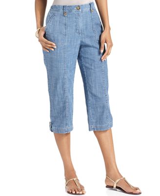 Karen Scott Pants, Straight-Leg Chambray Capris - Jeans - Women - Macy's