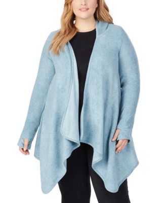 plus size cuddl duds fleece hooded wrap cardigan