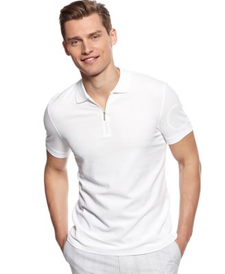 Calvin Klein Shirt, Short Sleeve Quarter Zip Polo Shirt - Polos - Men ...