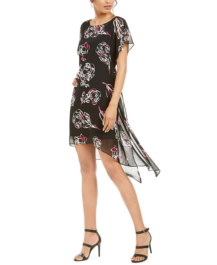 Adrianna Papell Floral Print Chiffon Overlay Dress & Reviews - Dresses ...