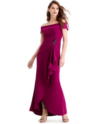 adrianna papell cascade ruffle evening dress