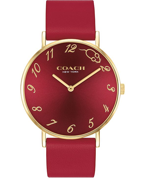 COACH Women's Perry Red Leather Strap Watch 36mm & Reviews - Watches ...