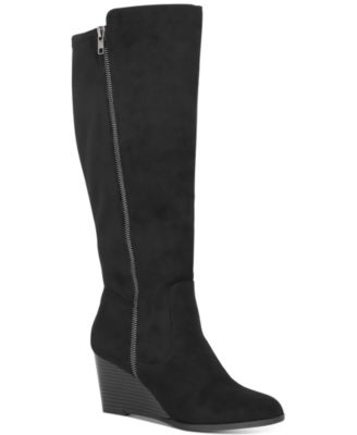 black wedge long boots